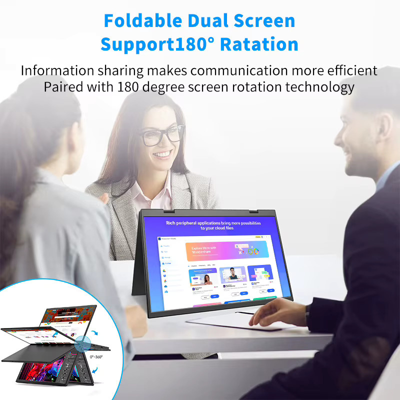 HGFRTEE Dual tragbarer Monitor für Laptop, 15,6 Zoll, faltbares Dreifachdisplay, Schwarz - Bild 3