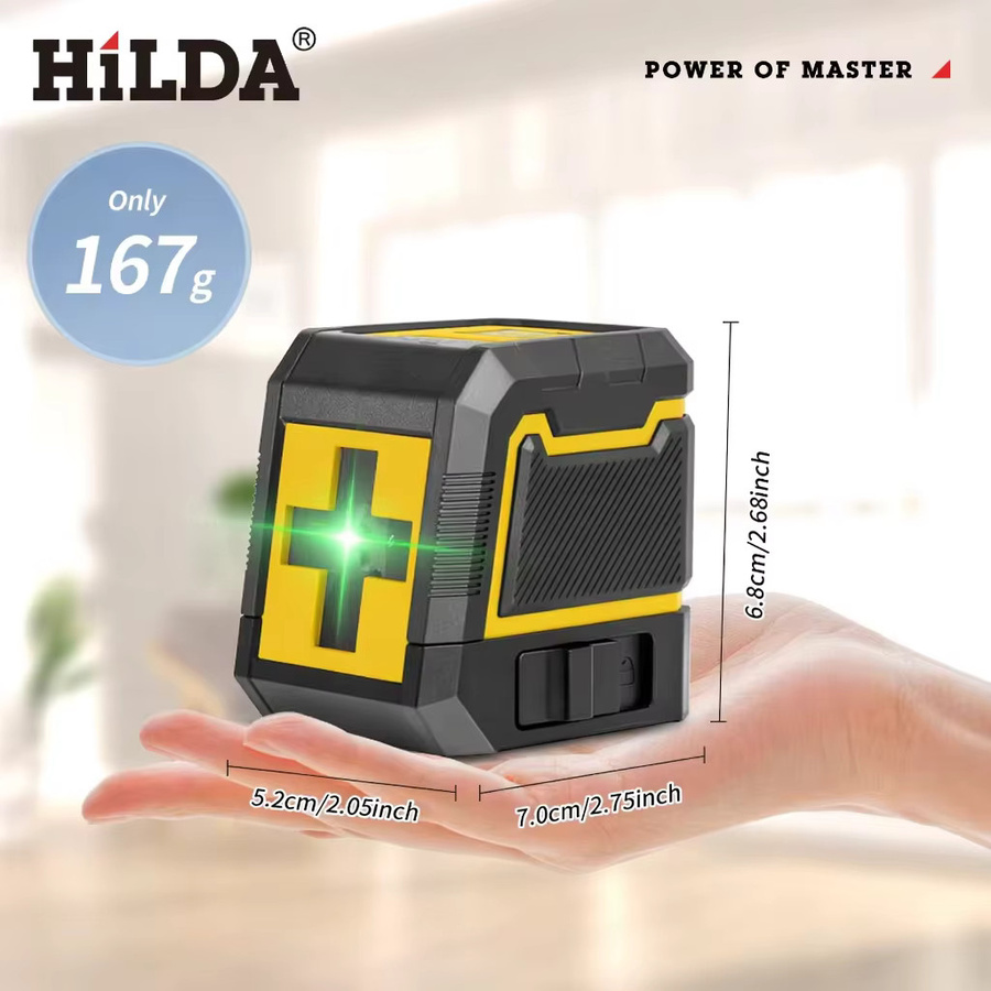 Hilda 2-Linien-Laser-Nivelliergerät mit Stativ, selbstnivellierend, grünes Kreuzlicht, horizontal und vertikal, grün/gelb - Bild 4