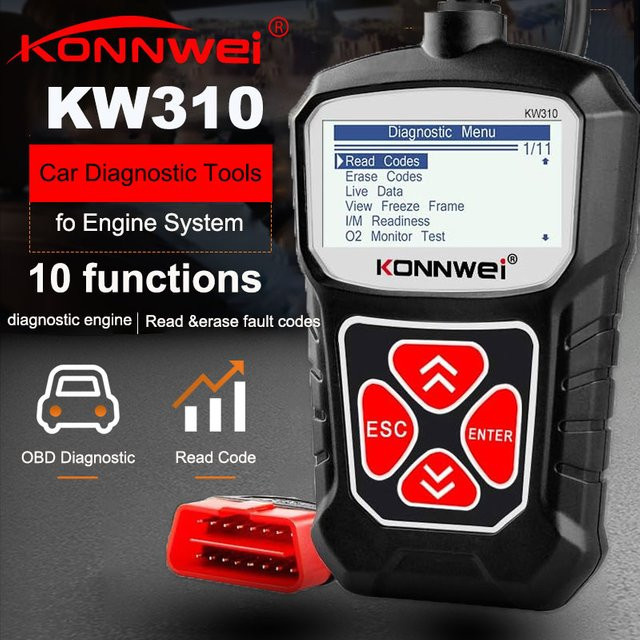 KONNWEI KW310 OBD2-Scanner Diagnosetool für 12 V Fahrzeuge in Rot/Schwarz - Bild 1