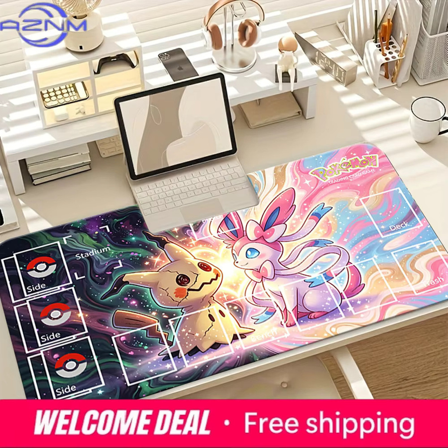 Potdemiel Pokemon TCG Spielmatte mit Sylveon und Mimikyu, rutschfeste Gaming-Mausunterlage für deinen Schreibtisch, Mehrfarbig - Bild 4