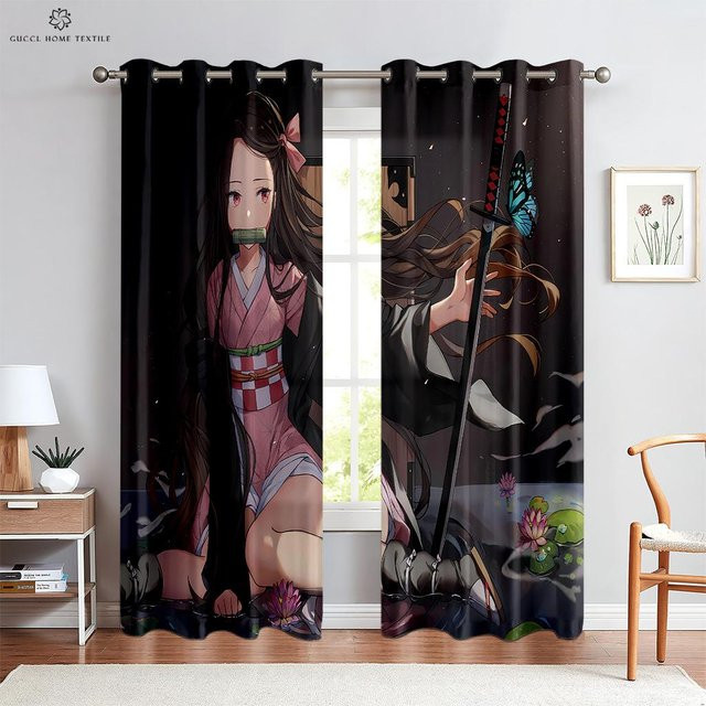 Yiran Furniture Animations-Zeichentrickvorhänge für Kinderzimmer und Wohnzimmer, 2er-Set, Mehrfarbig, Polyester, semi-transparent, B: 50 cm, H: 130 cm - Bild 1