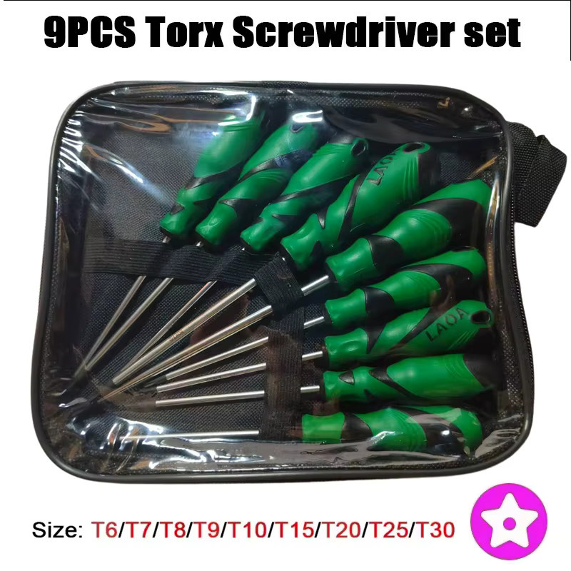 LAOA 9-teiliges Magnetisches Torx-Schraubendreher-Set aus S2-Stahl in Grün mit Mittelloch-Torx und Sechskant-Spezialbits - Bild 2