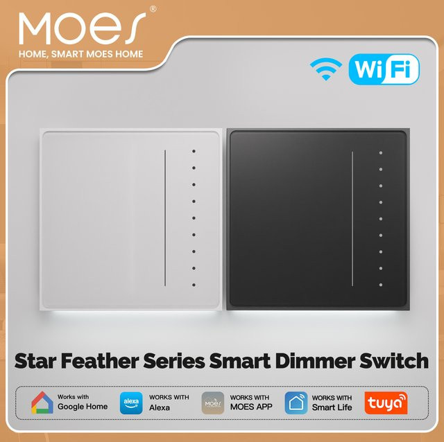 MOES Star Feather Series Smart Dimmer Lichtschalter, WiFi und Zigbee kompatibel, Weiß, mit App-Fernbedienung und Sprachsteuerung für Alexa und Google Home - Bild 1