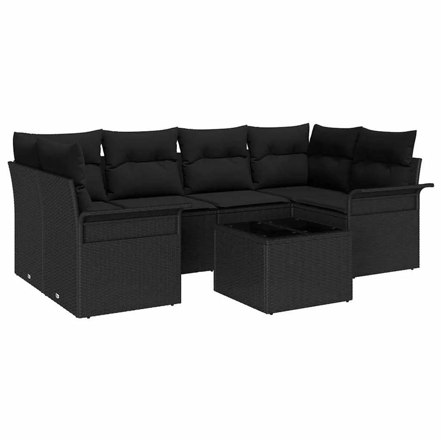 vidaXL Garten-Sofa-Set 7-teilig aus Polyrattan in Schwarz mit Tisch und Polstern - Bild 2