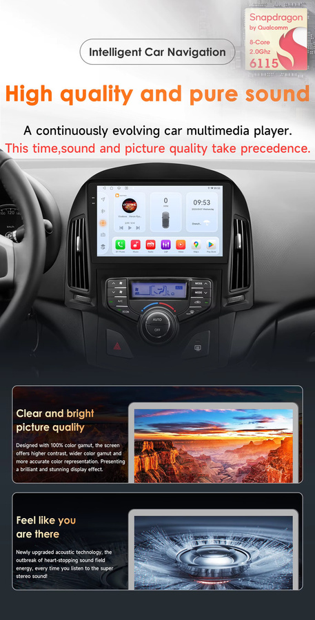 OSSURET Android 14 Autoradio für Hyundai I30 (AT) 2006-2011 mit Octa-Core 2,0GHz, HD-Display und Bluetooth in Schwarz - Bild 2