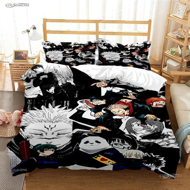 Jujutsu Kaisen Bettwäscheset mit Cartoon Anime Motiv, Schwarz, aus Mikrofaser, bestehend aus Bettbezug und Kissenbezug, Breite: 264 cm, Tiefe: 229 cm - Bild 1
