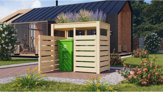 Karibu Mülltonnenbox mit Hochbeet aus Holz in Natur mit Pflanzkasten, B/H/T: 158 x 143 x 88 cm - Bild 1