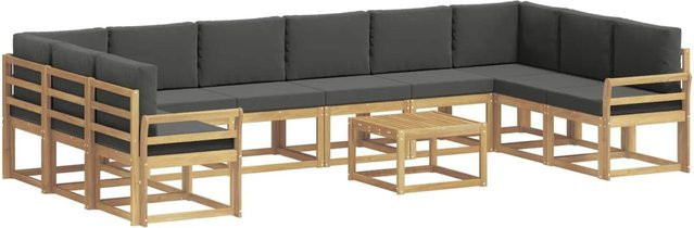 vidaXL Outdoor-Sofagarnitur in L-Form aus Akazienholz mit 11 Kissen in Weiß und Anthrazit - Bild 1