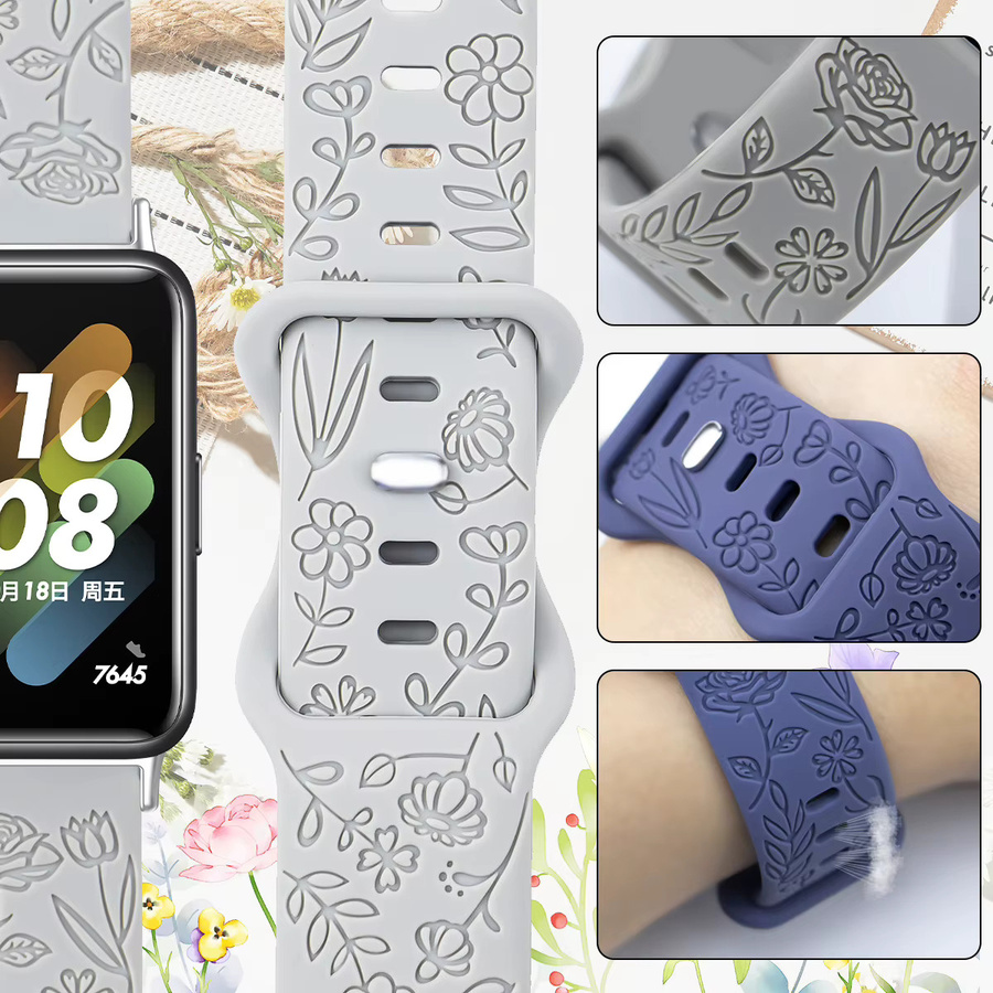 OAKCHARM Uhrenarmband Silikon, Blumenmuster, Samsung Galaxy Fit 3 - Bild 3