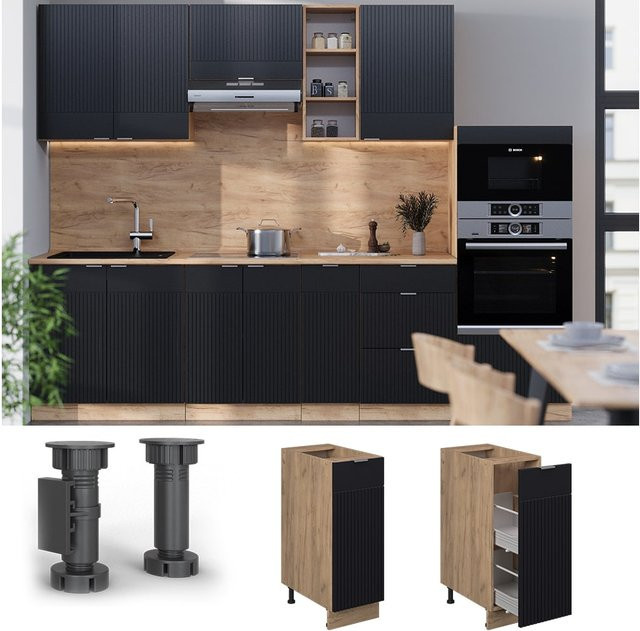Vicco Apothekerunterschrank Fame-Line Eiche Schwarz gestreift Breite: 30 cm ohne Arbeitsplatte - Bild 1