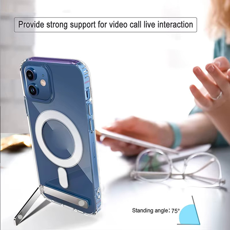 UYUXIO Magnetische Schutzhülle für iPhone 17 16 15 14 Pro Max, transparente Stoßfeste Hülle mit klappbarem Metallständer - Bild 4