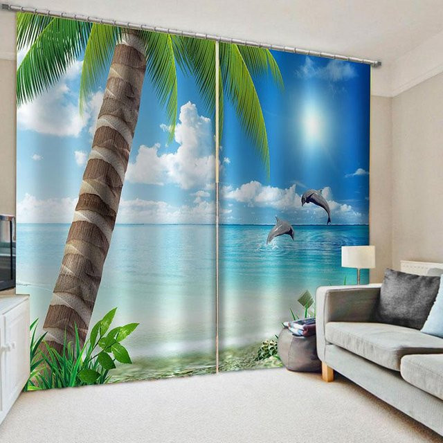 Yiran Furniture Vorhänge mit Seestern-Motiv in Blau, 2er-Set, semi-transparent, B: 60 cm, H: 60 cm - Bild 1