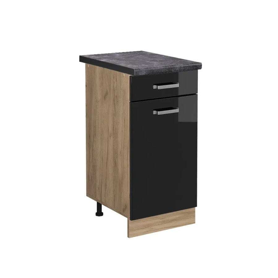 Vicco Küchenunterschrank R-Line in Schwarz Hochglanz und Goldkraft Eiche, B: 40 cm, H: 81,6 cm, T: 60 cm - Bild 2