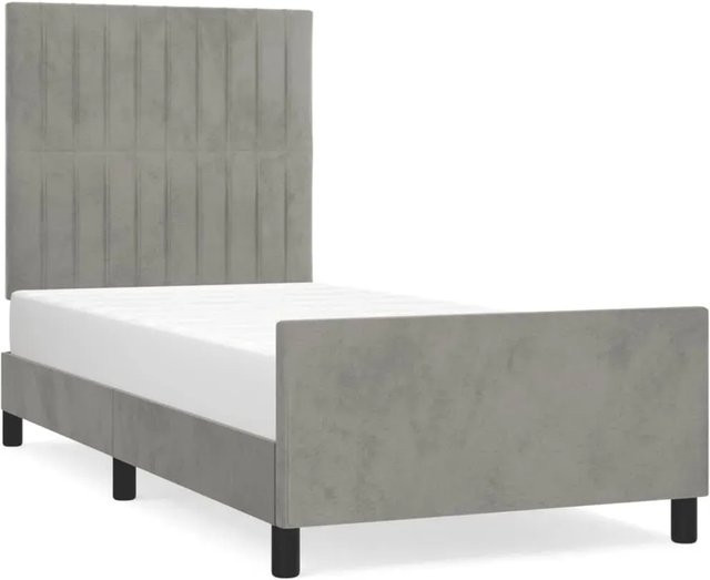 vidaXL Bettgestell mit Kopfteil aus Samt in Hellgrau, B/T/H: 90 x 200 x 128 cm - Bild 1