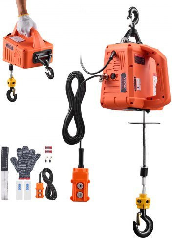 VEVOR 3-in-1 Elektrische Seilwinde mit 700 kg Tragkraft, 1500 W Hebezug in Orange mit 7,6 m Hubhöhe und manueller, kabelgebundener sowie kabelloser Fernbedienung - Bild 1