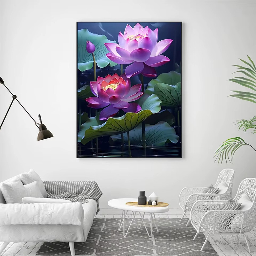 AZQSD Diamant-Malerei-Set Lotusblume mit runden Strasssteinen, 5D-DIY Kreuzstich Stickerei in Multicolour, Breite: 30 cm, Höhe: 40 cm - Bild 2