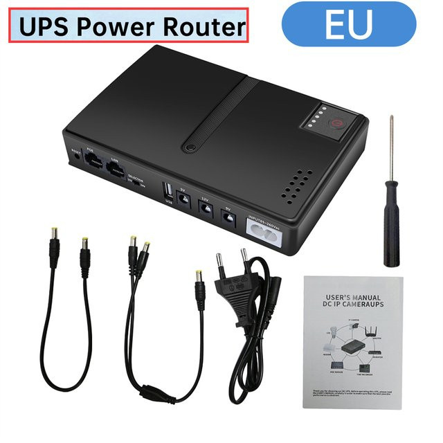 Mini-DC-USV unterbrechungsfreie Stromversorgung für Router und WLAN-Modem, 5 V, 9 V, 12 V, 220 V, Schwarz, ohne Batterie - Bild 1