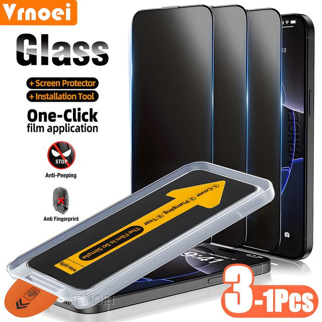 VRNOEI Anti-Spionage Displayschutz für iPhone 11 bis iPhone 17 Pro Max, transparent, 1-3 Stück Set mit staubfreier Installation - Bild 1