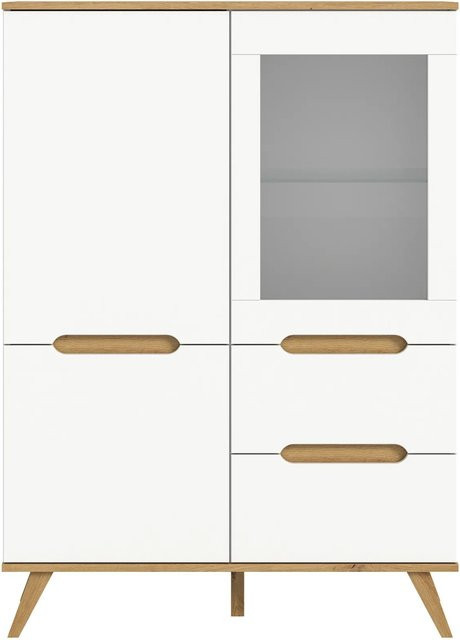 Inn.Furn Highboard Hygge in Weiß und Eiche mit Glastüren und Soft-Close-Funktion, B/H: 140 x 100 cm - Bild 1