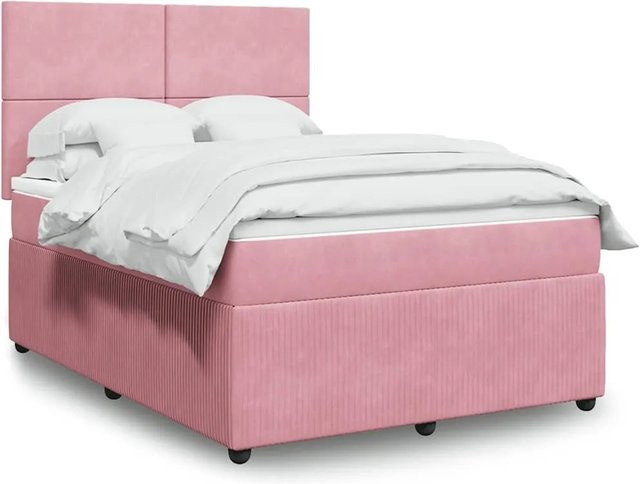 vidaXL Boxspringbett mit Matratze in Rosa, Hybrid-Design mit Samt, USB-Ladeport und Unterbettbeleuchtung, B/T: 160 x 200 cm - Bild 1