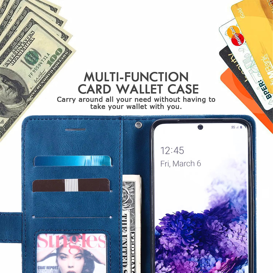 Leder Flip Case Brieftasche mit Kartenfächern und Standfunktion für Google Pixel 6 7 8 9 10 Pro XL und Pixel 6A 7A 8A 9A in Schwarz und Blau - Bild 4