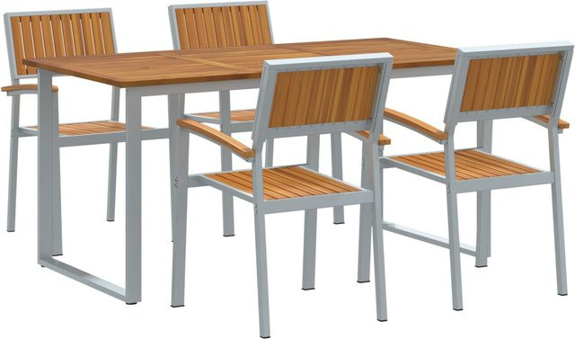 vidaXL 5-tlg Garten-Essgruppe aus Stahl und Akazienmassivholz in Grau - Bild 1