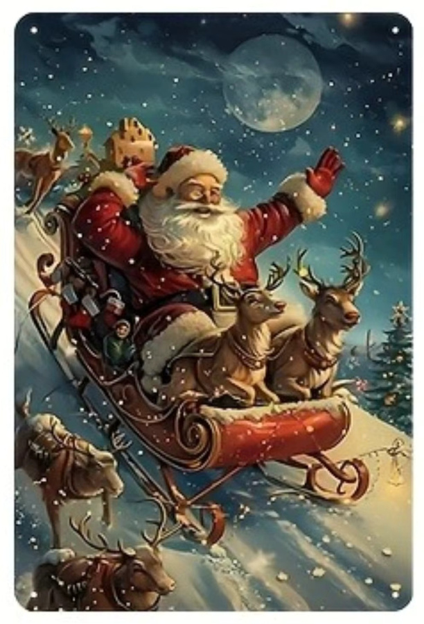HELLOYOUNG Vintage Weihnachts-Blechschild-Set aus Metall in Multicolour mit Weihnachtsmann, Zug und Schneeszene, B/H: 30 x 20 cm - Bild 2