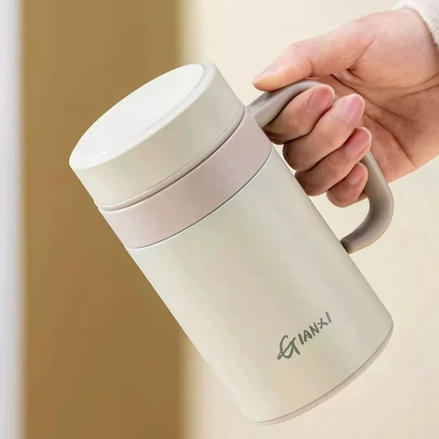 GIANXI Thermos Tasse für Frauen in Schwarz mit großem Fassungsvermögen und Tee-Wasser-Trennung sowie Tragegriff - Bild 2