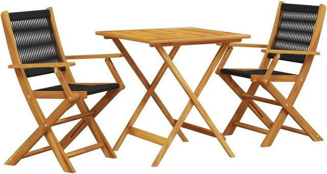 vidaXL 3-tlg Bistro-Set Schwarz aus Polypropylen und geöltem Akazien-Massivholz für Garten, Hinterhof und Balkon - Bild 1