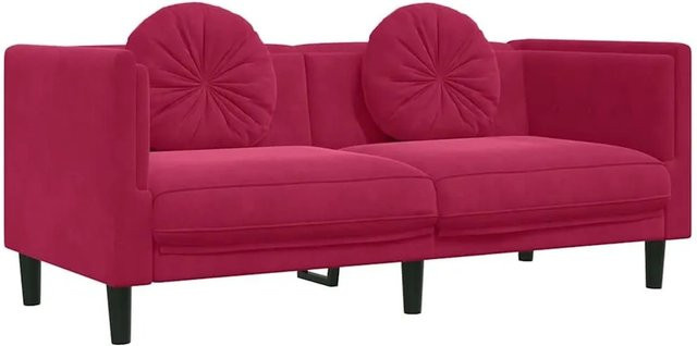 vidaXL 2-Sitzer Sofa aus Samt in Weinrot mit Kissen und Massivholzrahmen - Bild 1