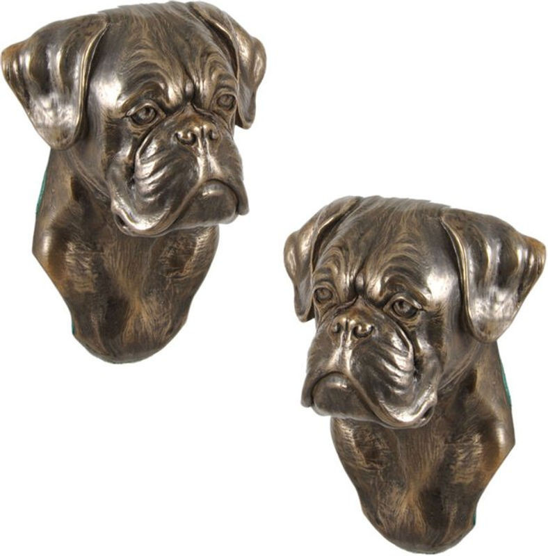 Hängende Boxer Hundestatue als dekorative Büste von Art-Dog in Braun aus Kunstharz und Metall - Bild 1