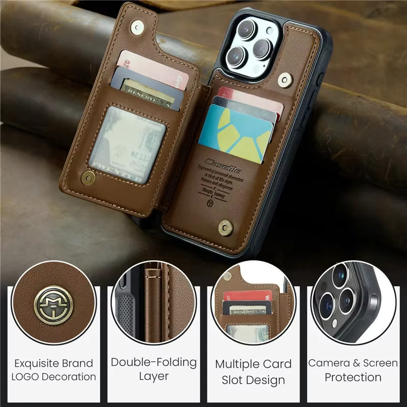 EUCAGR Leder Brieftasche und Telefonhülle mit Kartenhalter und Magnetverschluss für iPhone Modelle in Braun - Bild 2