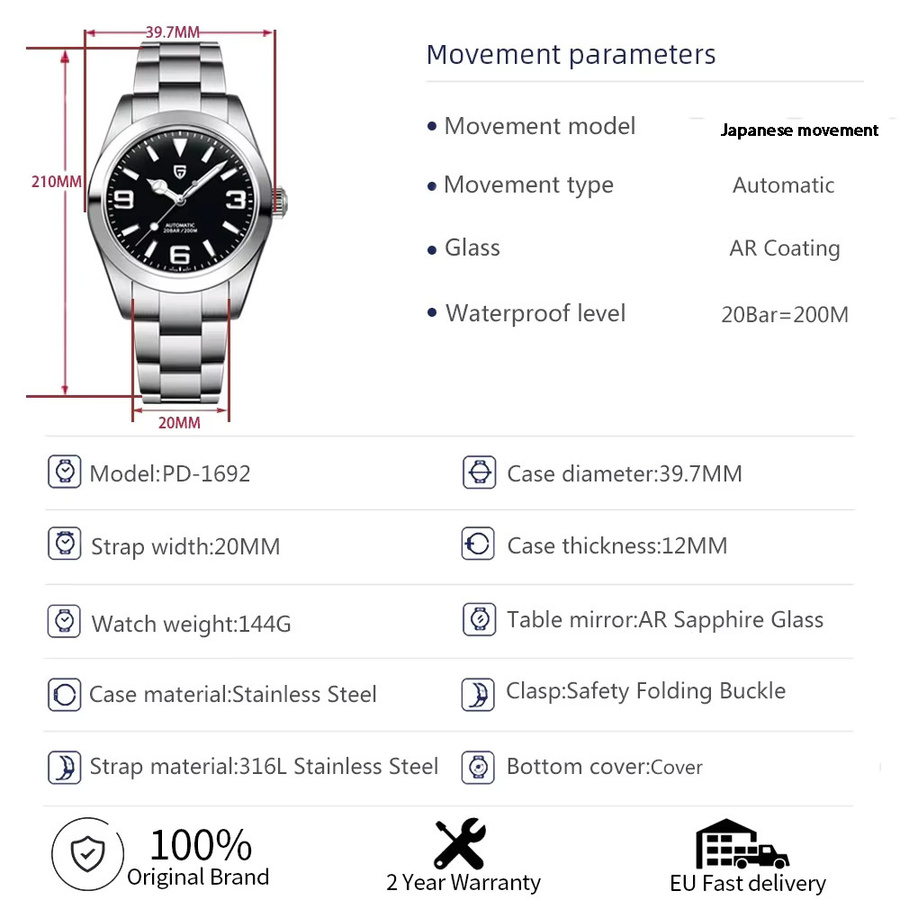 PAGANI DESIGN Armbanduhr, Automatik, Edelstahl, 40 mm, Herren, Schwarz - Bild 5