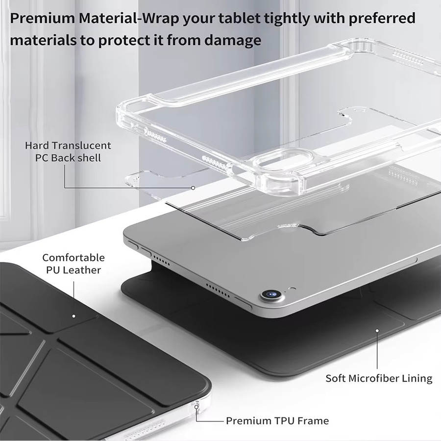 PHYLYN Y Fold Clear Crystal Schutzhülle für iPad in Pink, Flip-Hülle kompatibel mit iPad Air 4/5/6, iPad Mini und verschiedenen iPad Generationen - Bild 3