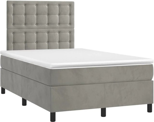 vidaXL Boxspringbett mit Matratze in Hellgrau, Hybridbett mit LED-Unterbettbeleuchtung und USB-Ladeanschluss, Samt, B/T: 120 x 190 cm - Bild 1