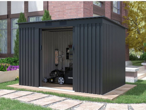 StarLine Metall Gerätehaus Modell Pento in Anthrazit mit Schiebetür und Schloss, 4,72 m²