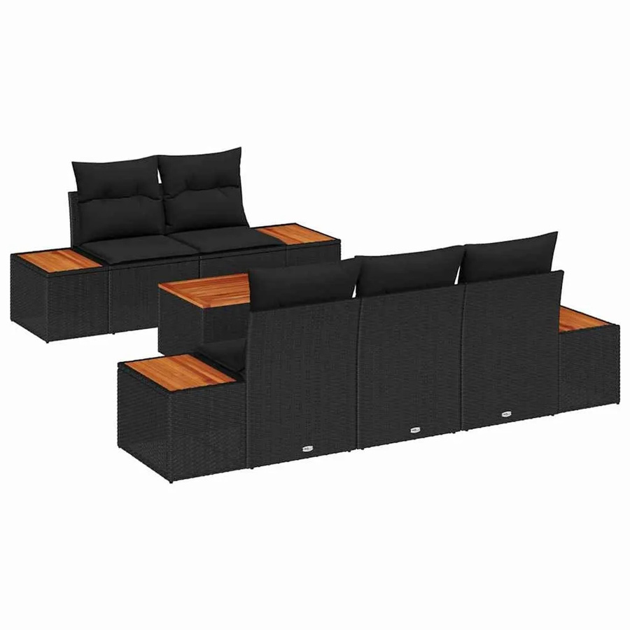 vidaXL Garten-Sofa-Set aus Poly-Rattan in Schwarz mit 6-teiligem L-Shape Design, Polsterkissen und Couchtisch für Garten und Terrasse - Bild 2