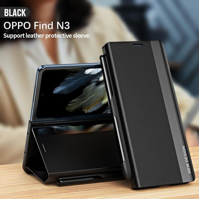 Magnetische PU Flip-Ledertasche für OPPO Find N3 in Schwarz mit Ständer und Stylus-Stift - Bild 1