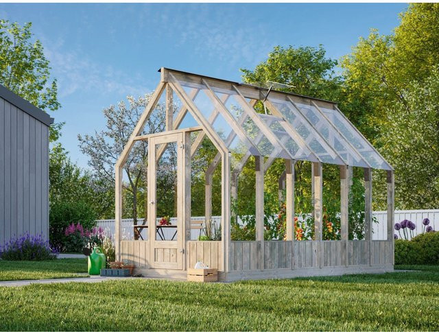 Palmako Gewächshaus Emilia aus Holz und Sicherheitsglas in Grau mit 8,2 m² und Satteldach - Bild 1