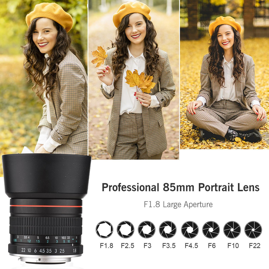 Andoer Tele-Porträtkameraobjektiv für Canon EF Vollformat mit Blende F1.8, Manueller Fokus, Schwarz - Bild 5