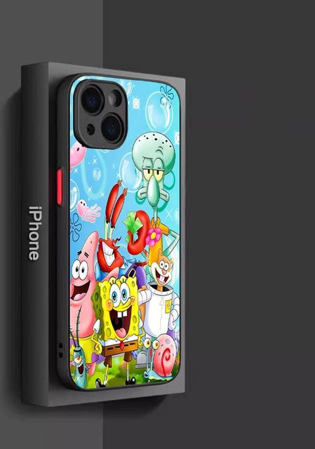 SpongeBob Anime Handyhülle für iPhone 11 12 13 14 15 16 Pro Plus X XS MAX Matt Stoßfeste Bumper Hülle Multicolor - Bild 1