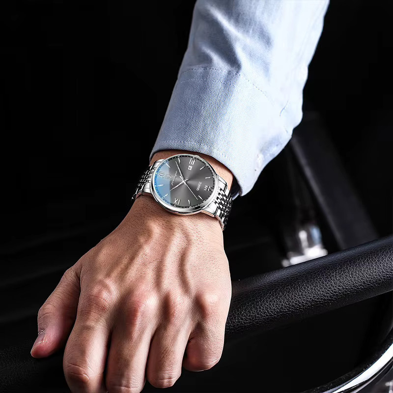 POEDAGAR Armbanduhr Quarz, Edelstahl, Blau, Datum, Herren - Bild 5