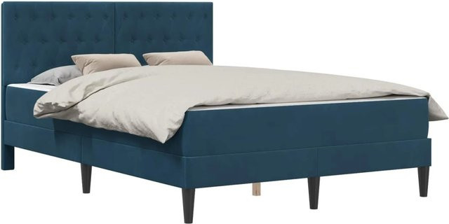 vidaXL Bettgestell mit Matratze und Kopfteil aus Samt in Blau, B/T/H: 124 x 192 x 280 cm - Bild 1