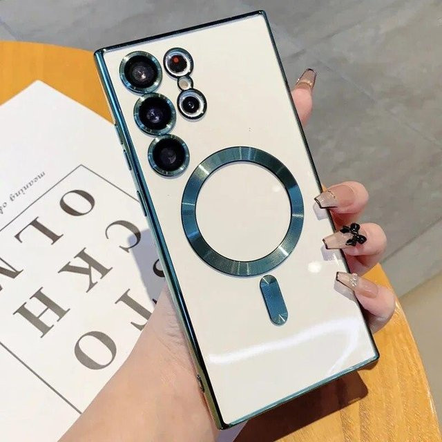 Stoßfeste Silikonhülle mit Luxus-Beschichtung und MagSafe-Kompatibilität für Samsung Galaxy S22, S23 Plus und S23 Ultra, Farbe: Grau, Transparent - Bild 1