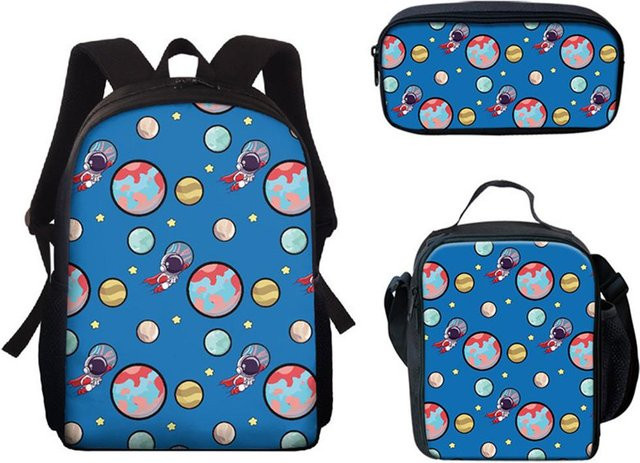 3er-Set Astronaut Rucksäcke und Federmäppchen von Fancy Style Studio in Blau - Bild 1