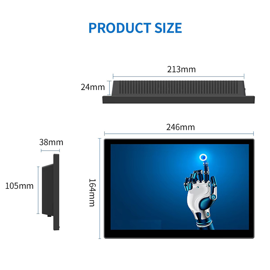 Unew 10,1 Zoll Industriemonitor in Schwarz mit 1280x800 Auflösung, HDMI, VGA, AV, BNC, DVI und eingebautem Lautsprecher inklusive Ständer - Bild 2