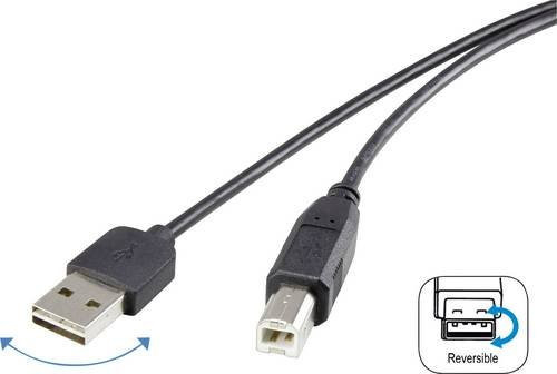 Renkforce USB 2.0 Kabel mit USB-A und USB-B Stecker, Schwarz, Länge: 1,80 m - Bild 1