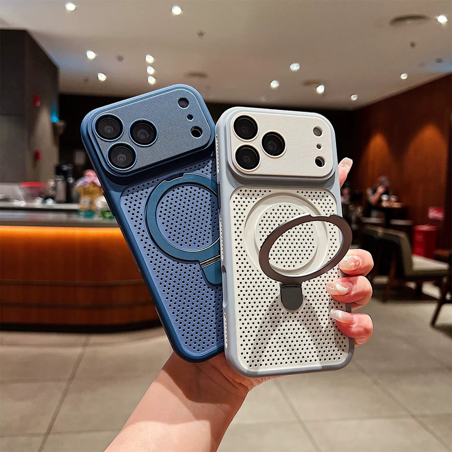 RPKKS Wärmeableitende Kühlmaschenhülle für iPhone 17 16 15 14 Plus 13 12 Pro Max mit MagSafe-Ständer und stoßfester Rückseite in Blau und Multicolour - Bild 2