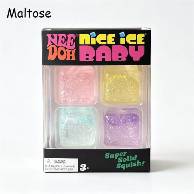 Needoh Nice Ice Mini, Würfel Quetschspielzeug, 4er-Pack, Klar Glitzer, Weich Squishy - Bild 1
