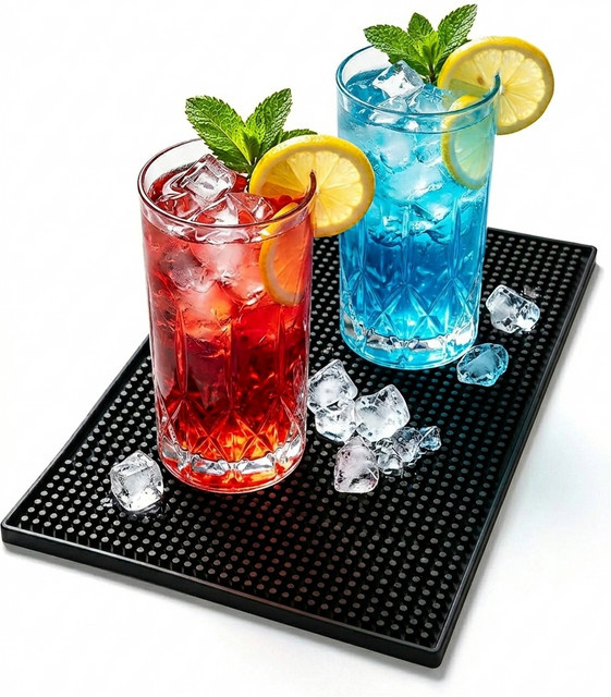 Leeseph Bar-Matte aus Silikon, rutschfeste Cocktail-Auffangmatte für die Bar und Küche, Schwarz, Breite: 30,0 cm, Tiefe: 30,0 cm - Bild 1